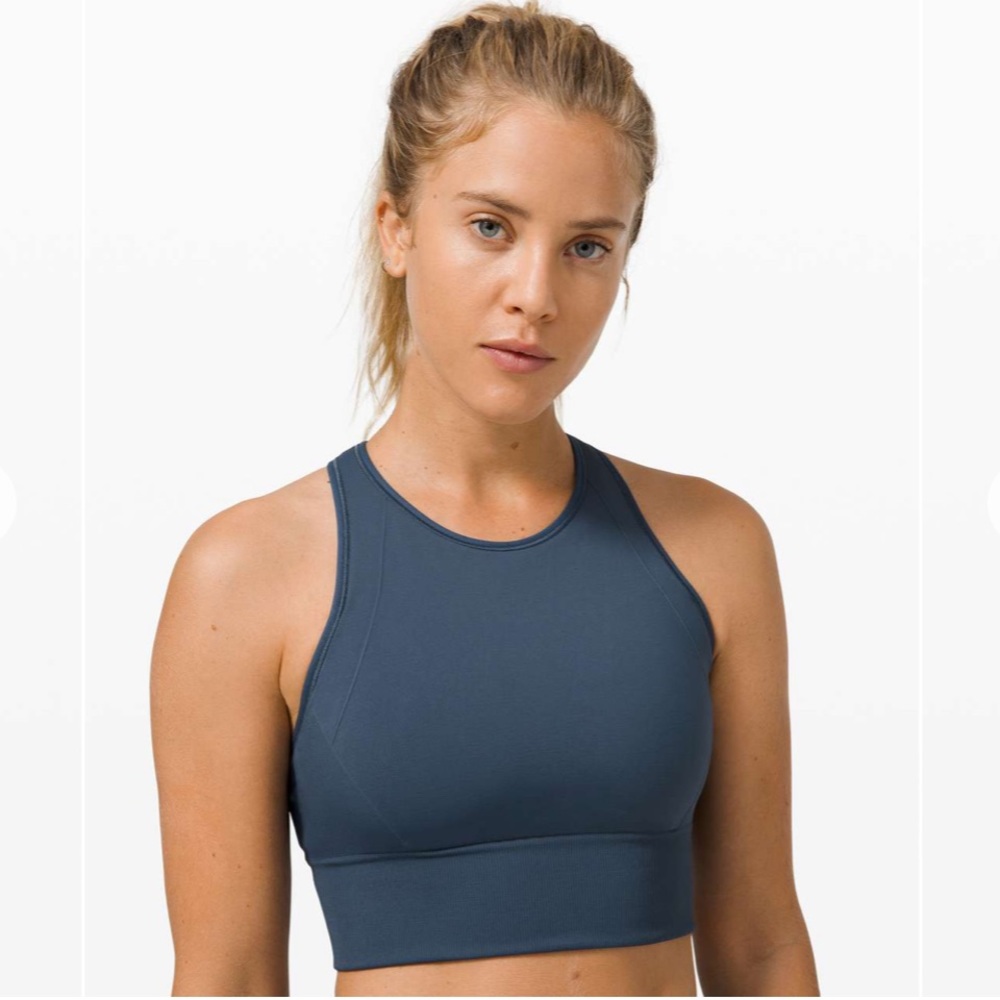 Lululemon ebb to train high neck bra iron blue